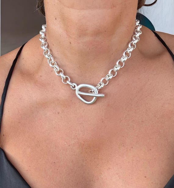Chunky Silver Rolo Chain Choker Necklace – Bold Silver-plated