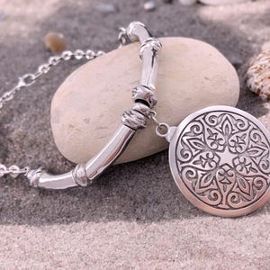 Chunky pendant necklace with big statement tribal circle, heavyweight necklace, voluminous necklace, bold silver chain necklace, gift