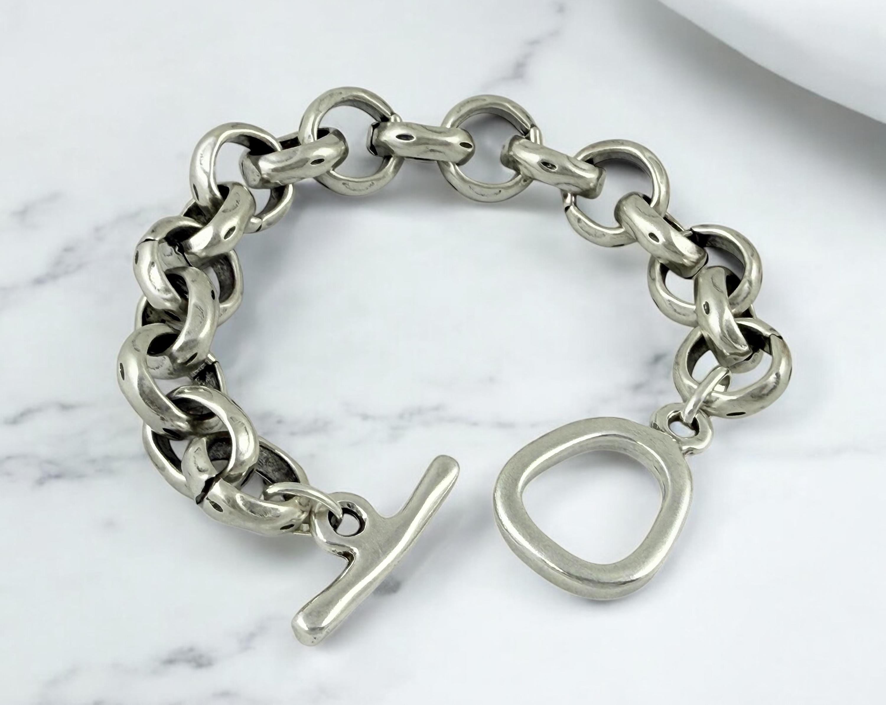Chunky Silver Chain Bracelet With Toggle Clasp, Heavyweight