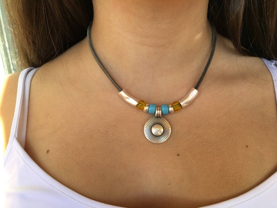 Boho leather necklace tribal leather necklace hippie choker leather jewelry bohemian jewelry everyday jewelry ethnic necklace gift Etsy