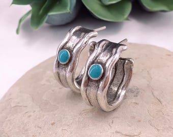 Dikke zilveren gehamerde oorringen, gewaagde boho-sieraden