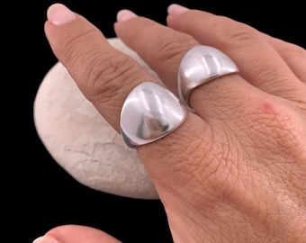 Chunky silver dome bold ring, rock style industrial jewelry