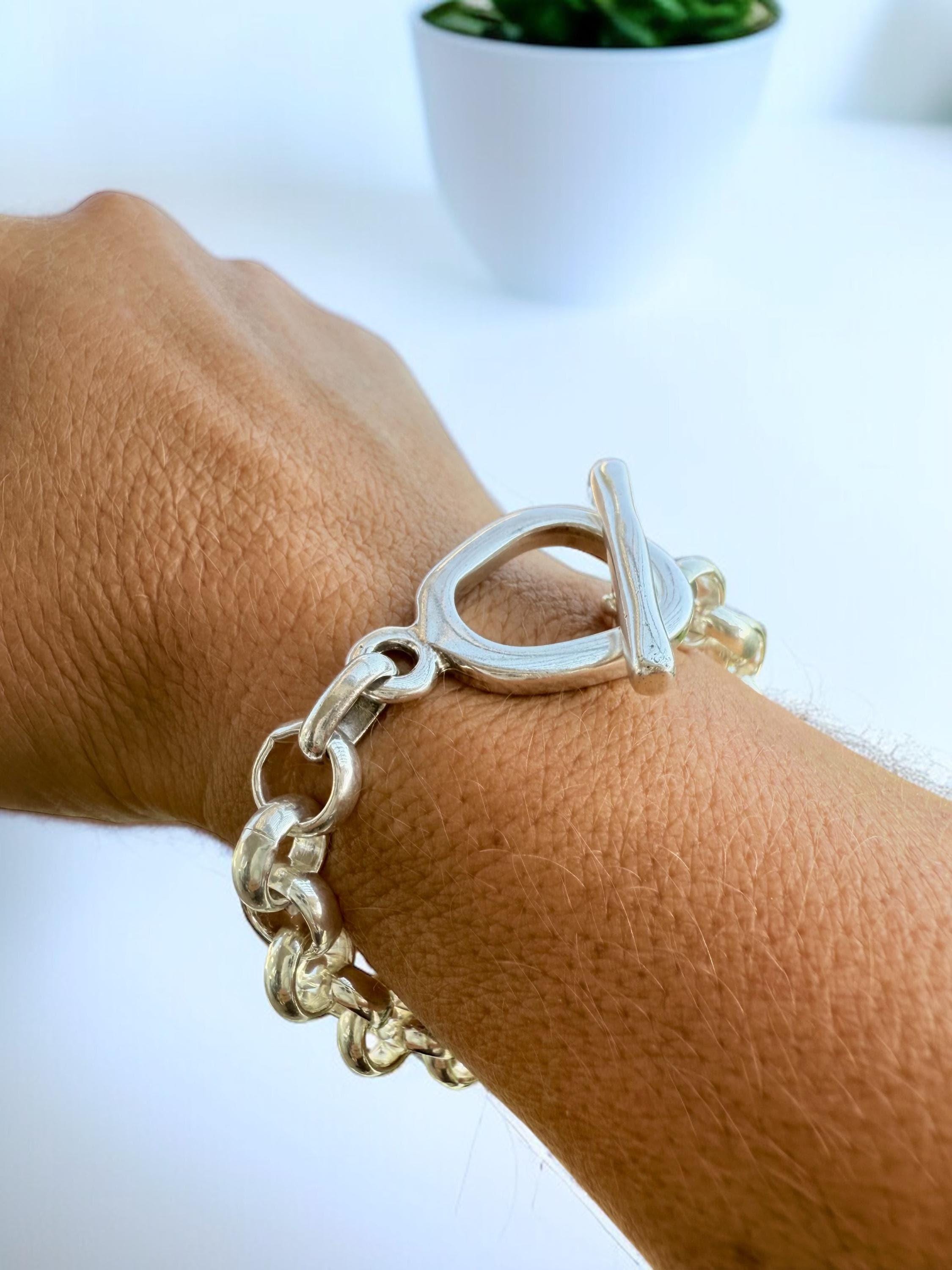 Chunky Silver Chain Bracelet With Toggle Clasp, Custom Fit Jewelry