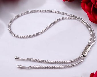 Silver beaded very long lariat necklace, chunky silver necklace, statement long necklace, bold beads necklace, uno de 50 style, women gift