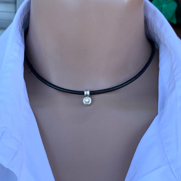 Leather choker, dainty choker, Swarovski choker, bohemian choker,  style choker, minimalist choker, leather necklace, charm choker