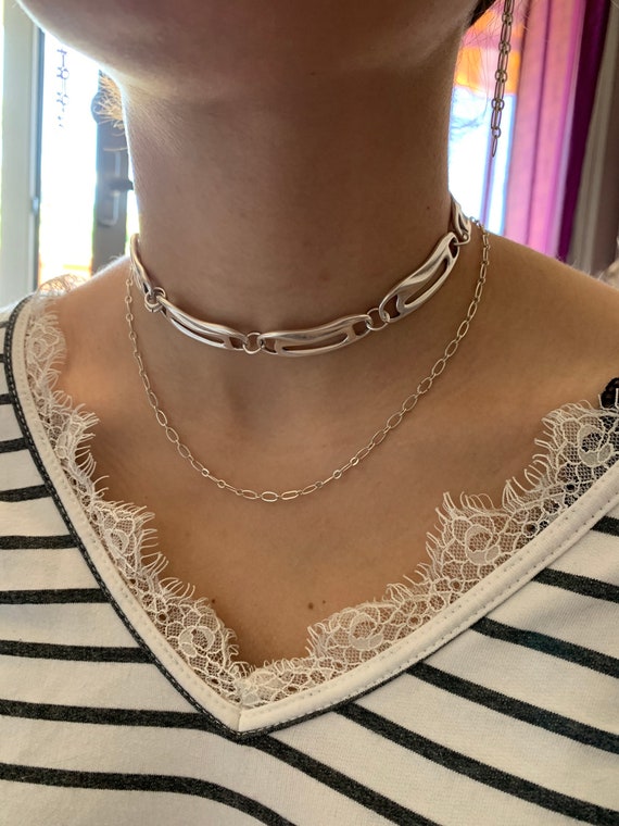 Chunky Chain Choker Curb Chain Choker Silver Chain Necklace