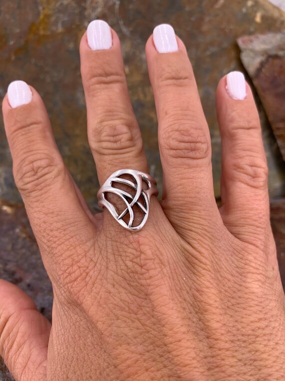 Leaf Ring Adjustable Boho Silver Ring Boho Silver Ring Etsy