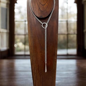 Antik justerbar silverkedja med Y-ring, grov silverkedja med lariat, halsband med droppformad hänge,