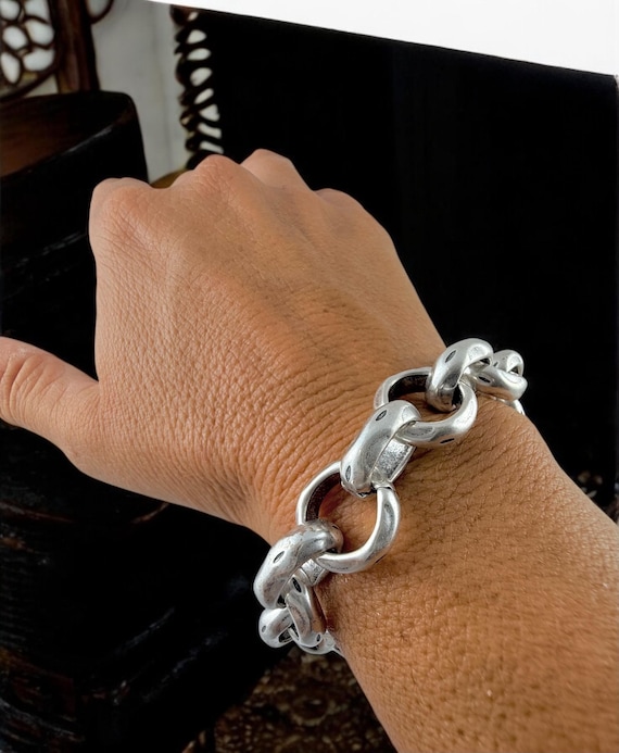 Chunky Silver Chain Bracelet With Toggle Clasp, Heavyweight