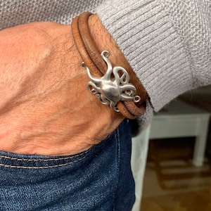 Men’s leather bracelet, octopus bracelet, divers bracelet, gift for men, surfer bracelet, seaman bracelet , manly and masculine