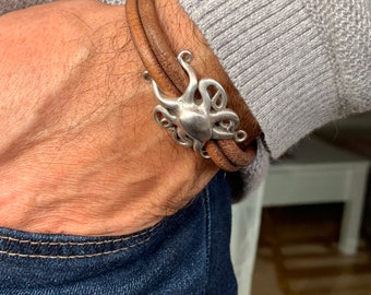 Men’s leather bracelet, octopus bracelet, divers bracelet, gift for men, surfer bracelet, seaman bracelet , manly and masculine