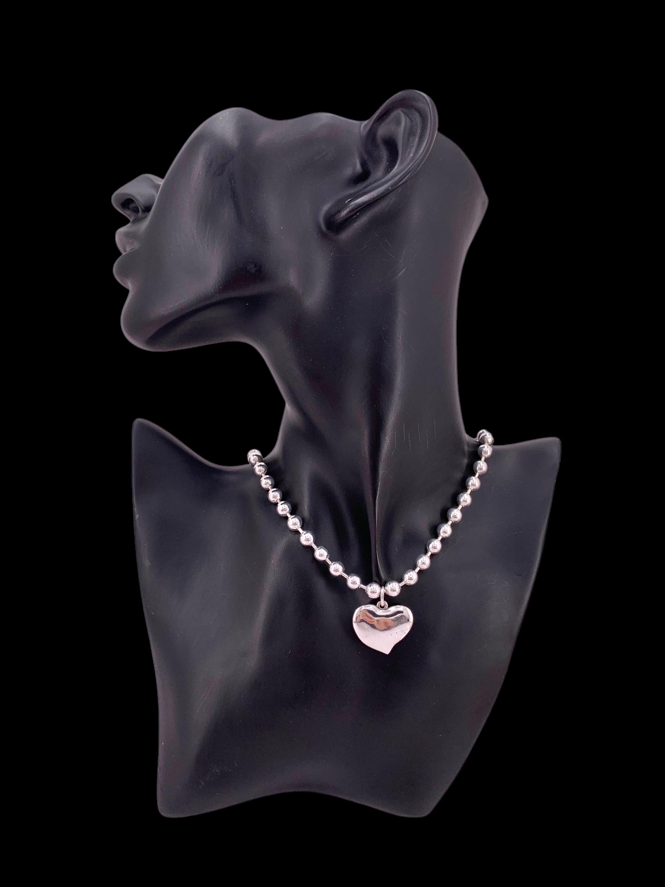 Chunky Balls Silver Chain Necklace With Heart Pendant, Thick