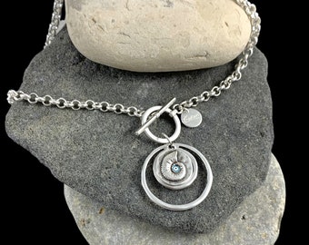 Collar con colgante de círculo llamativo y cadena de plata gruesa con palanca, regalo para hermanas, regalo de cumpleaños único para novia, collar con cadena de plata con palanca