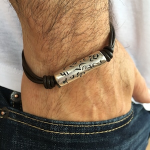 leather bracelet for men, silver bracelet, silver beads bracelet, surf bracelet, rock bracelet,
