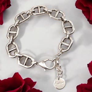 zilveren dikke schakelarmband, zilveren grote schakelarmband, omvangrijke armband, zware zilveren kettingarmband, gewaagde schakelarmband, uno de 50-stijl