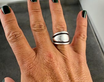 Chunky rock-style silver dome ring, bold jewelry