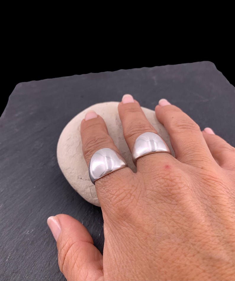 Chunky silver dome bold ring, rock style industrial jewelry image 6