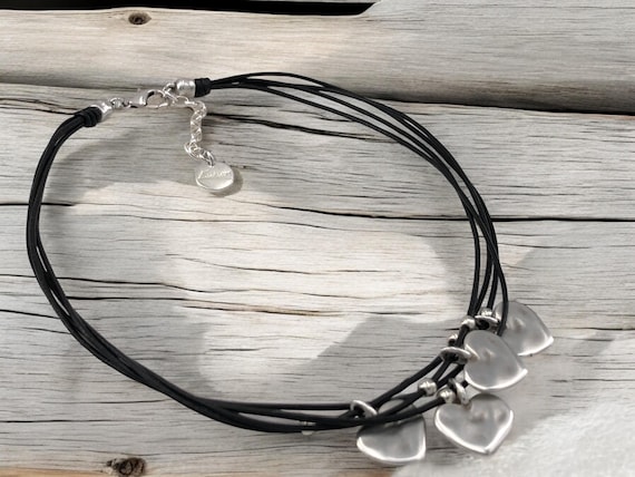 Inateannal Collana A Girocollo In Pelle A Strati Collane Di Luna In Pelle Nera Collana Con Ciondolo Di Luna In Argento Collana Di Corda Di Camoscio