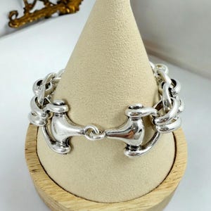 Bracciale in argento massiccio, bracciale a maglie vistose, bracciale a catena spessa, bracciale boho di tendenza, bracciale, regalo di compleanno per donna
