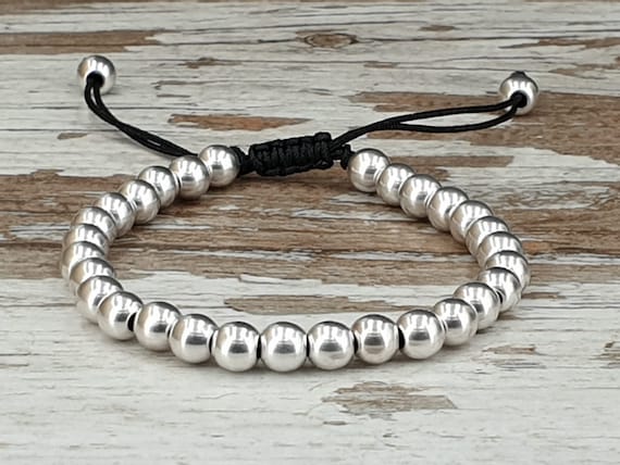 Boho Silver Beaded Bracelet, Thread Bracelet, Woven Bracelet, Silver Bracelet, Braided Bracelet