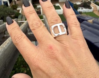 Chunky bold geometric ring silver plated unisex modern jewelry