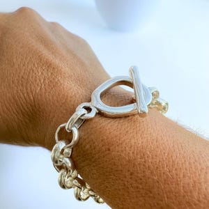 Chunky Silver Chain Bracelet – 10 mm Solid shiny Links – Toggle Clasp – Heavyweight Statement Jewelry – Uno de 50 Inspired – Custom Fit Gift
