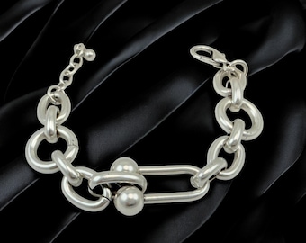 Pulsera de plata gruesa, pulsera de eslabones llamativos, pulsera de cadena gruesa, pulsera boho llamativa, pulsera, regalo de cumpleaños para mujer
