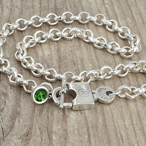 Chunky silver Chain Necklace – Bold Padlock Toggle Clasp with Swarovski Charm – Heavy Silver Statement Jewelry, Inspired by Uno de 50 Style
