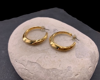 Bold big statement hoop sterling silver o 24 k gold plated earrings, chunky hoop earrings, opens band hoop earrings, chunky earrings, gift