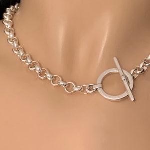 chunky silver chain necklace for women, silver chain toggle necklace, simple chain choker, bold chain necklace, 50 style necklace, gift