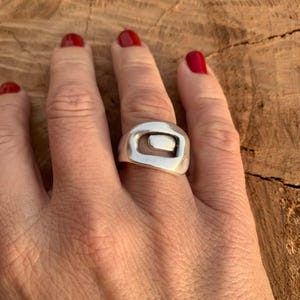 Chunky ring silver plated, rock style, scultural design adjustable jewelry