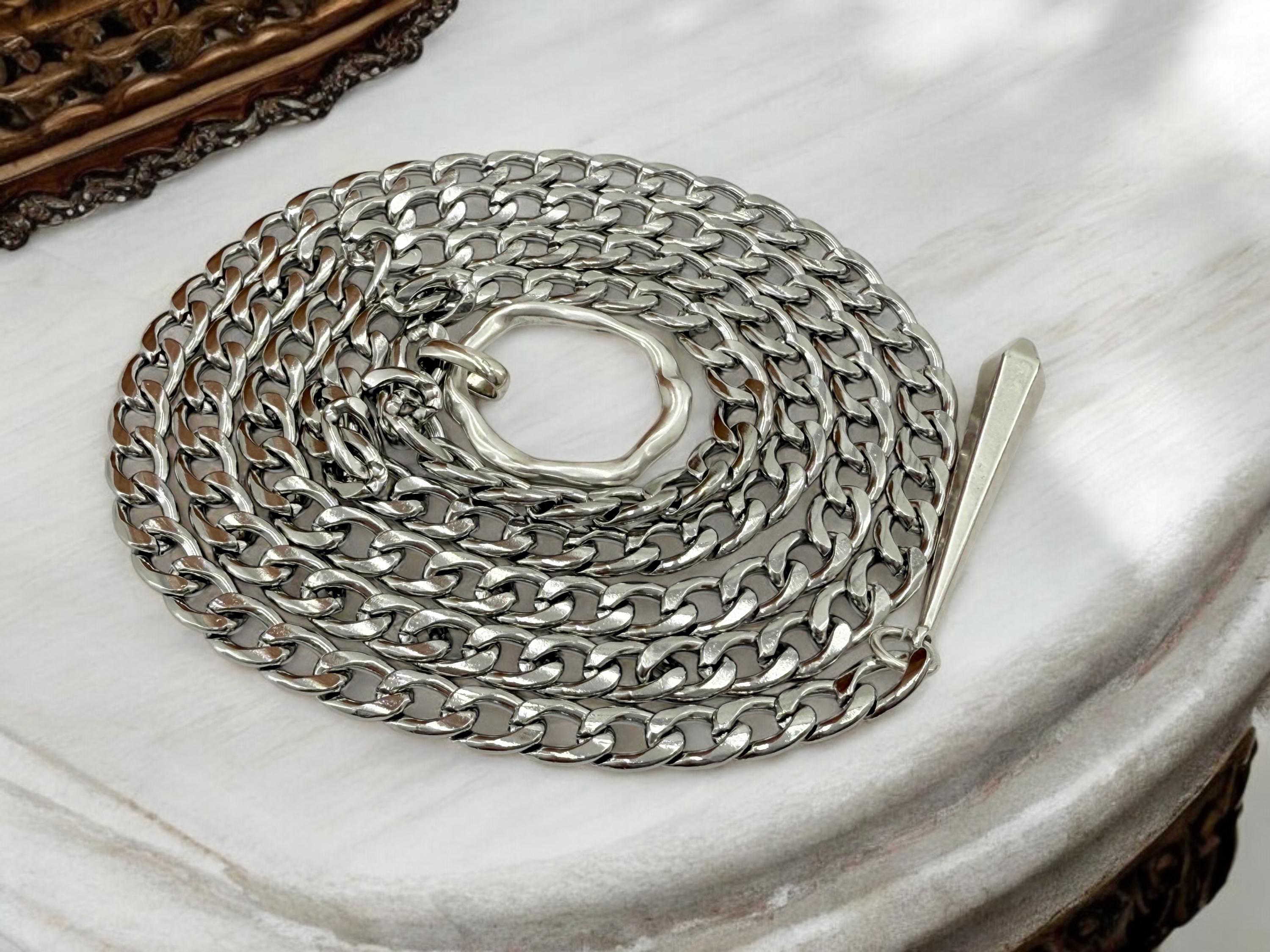 Silver Antique Adjustable Chain Y Necklace, Chunky Chain Silver 