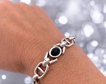 Chunky silver bracelet, bold chain bracelet, silver bracelet, swarovski bracelet, chunky chain bracelet, uno de 50 style bracelet, gift