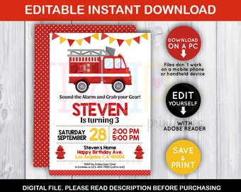 firetruck invitation etsy