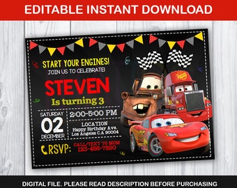 editable cars invitation mcqueen birthday party lightning mcqueen editable chalkboard invitation disney movie cars instant download