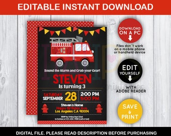 firetruck invitation etsy