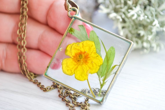Real Dried Flowers in Resin Necklace Purple Yellow Mix · Ann + Joy ·