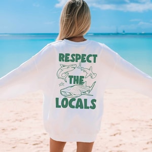 Sudadera de tiburón ballena, Respeto a los locales Cuello redondo, Sudadera con capucha de playa, Suéter preppy, Sudadera con capucha Tumblr, Sudadera con capucha VSCO Girl, Sudadera con capucha estética TikTok