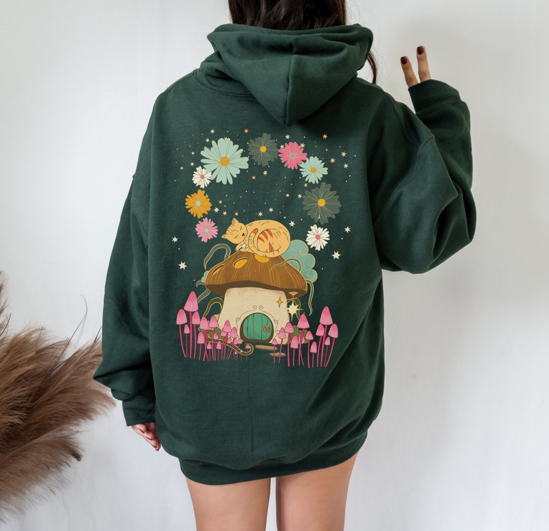 Mushroom Hoodie Cottagecore Hoodie Cat Hoodie Goblincore Hoodie