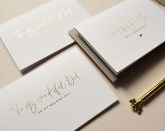 Personalised Wedding Day Card for Mum, Dad, Parents in gold foil, Gold foil wedding day card for parents