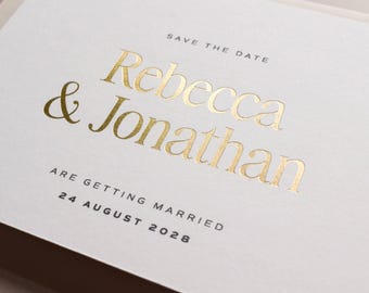 Lumina Gold Foil Save the Date Card Sample | Minimal Modern Wedding Save the Date | Luxury Wedding Stationery