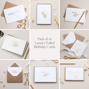 Pack de cartes d'anniversaire en feuille d'or, carte d'anniversaire minimaliste pour elle, pack de cartes d'anniversaire moderne