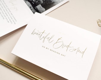 Personalised Gold Foil Bridesmaid Card, Wedding Day Thank You Card for Maid of Honour