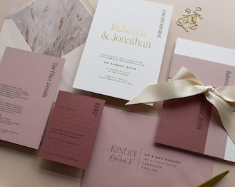 Lumina Gold Foil Wedding Invitation Sample Suite | Luxury Minimal Wedding Stationery | Elegant Modern Invitation