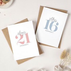 Carte d'anniversaire personnalisée avec âge, 16e, 18e, 21e, 30e, 40e, 50e, 60e