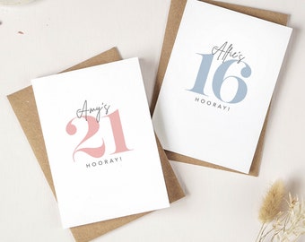 Personalised Birthday card with Age, 16th, 18th, 21st, 30th, 40th, 50th, 60th