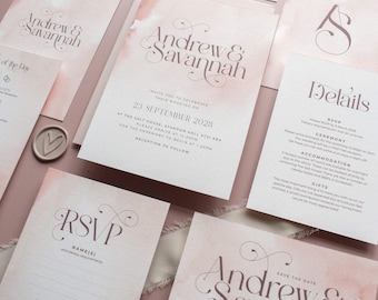 Blush Pink Wedding Invitation Suite & Save the Date Sample