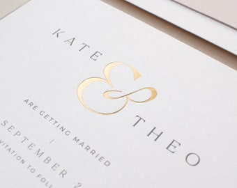 Gold Foil Save The Date Invitation Card with Ampersand