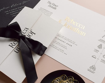Lumina Gatefold Wedding Invitation Sample | Gold Foil Wedding Invitation | Modern Minimal Wedding Stationery | Luxury Invitation Sample