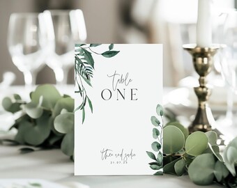 Botanical Sage Green Table Numbers for Wedding Tables